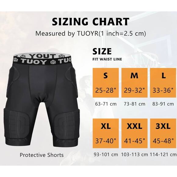 Tuoy Men's Padded Football Girdle Compression Shorts 5-pads Black Size XL - Picture 10 of 10